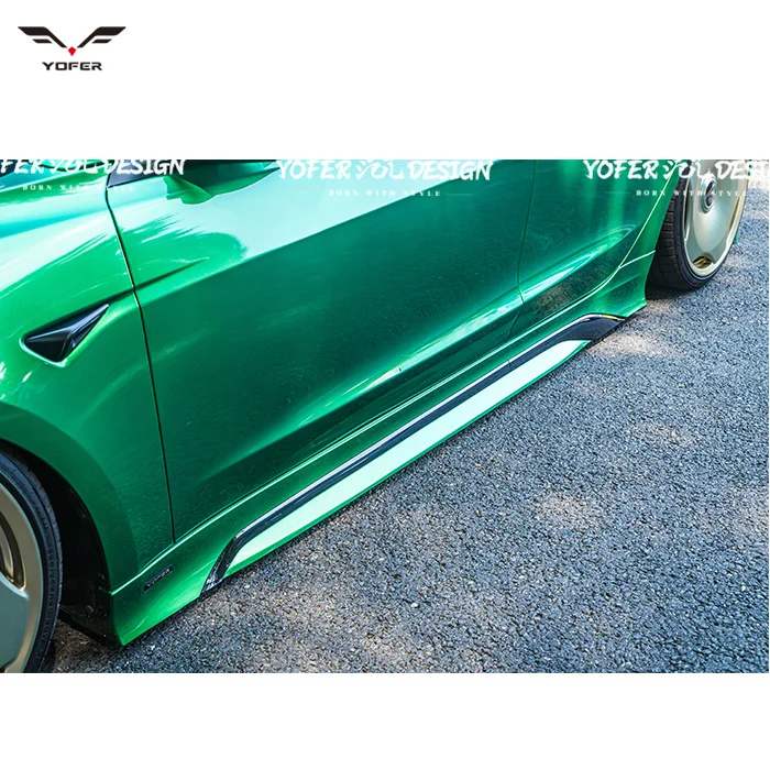 Фото 2023 2024 Bodykit для модели3 Yofer, боковые юбки с автоматическим диффузором для губ, автомобильные аксессуары, универсальные боковые фартуки, юбки для Tesla Model 3 №4