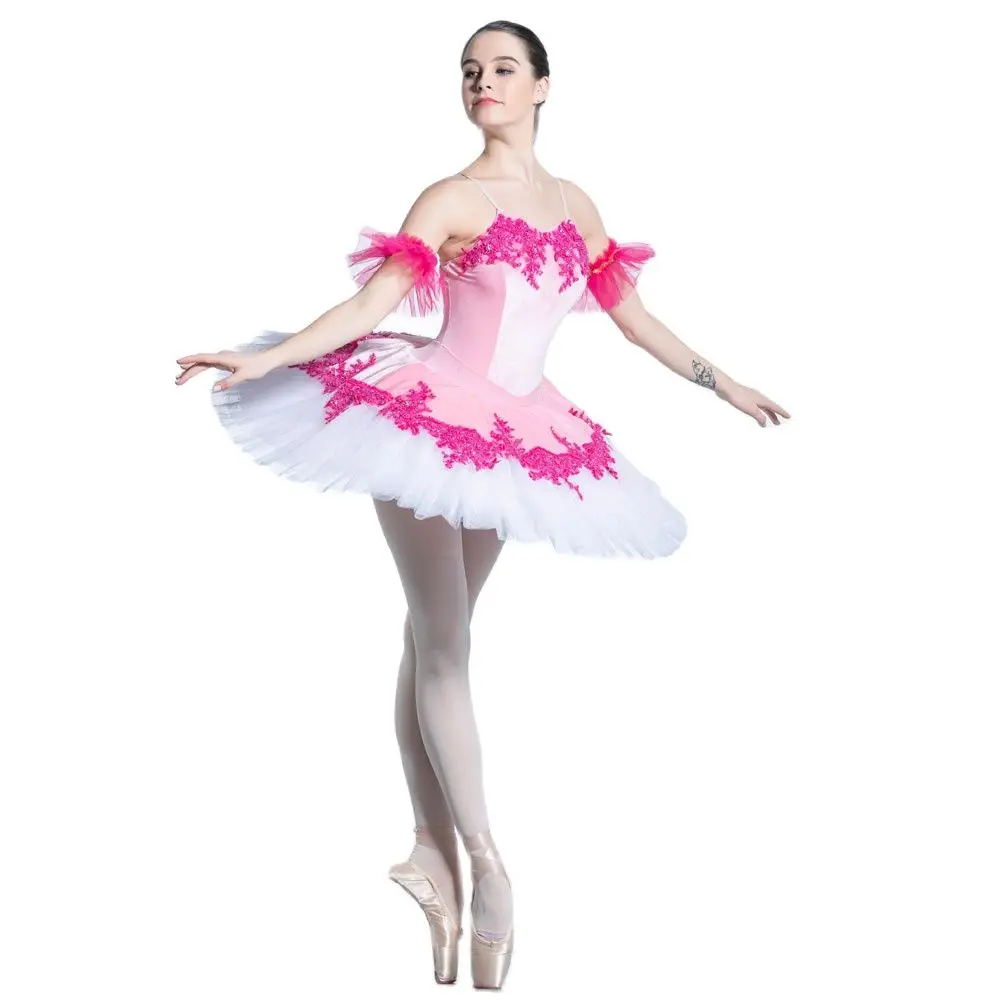 

Stunning New Pre-professional Ballet Tutu for Girl & Women Pink Velvet Bodice With Rose Red Applique Ballerina Tutu