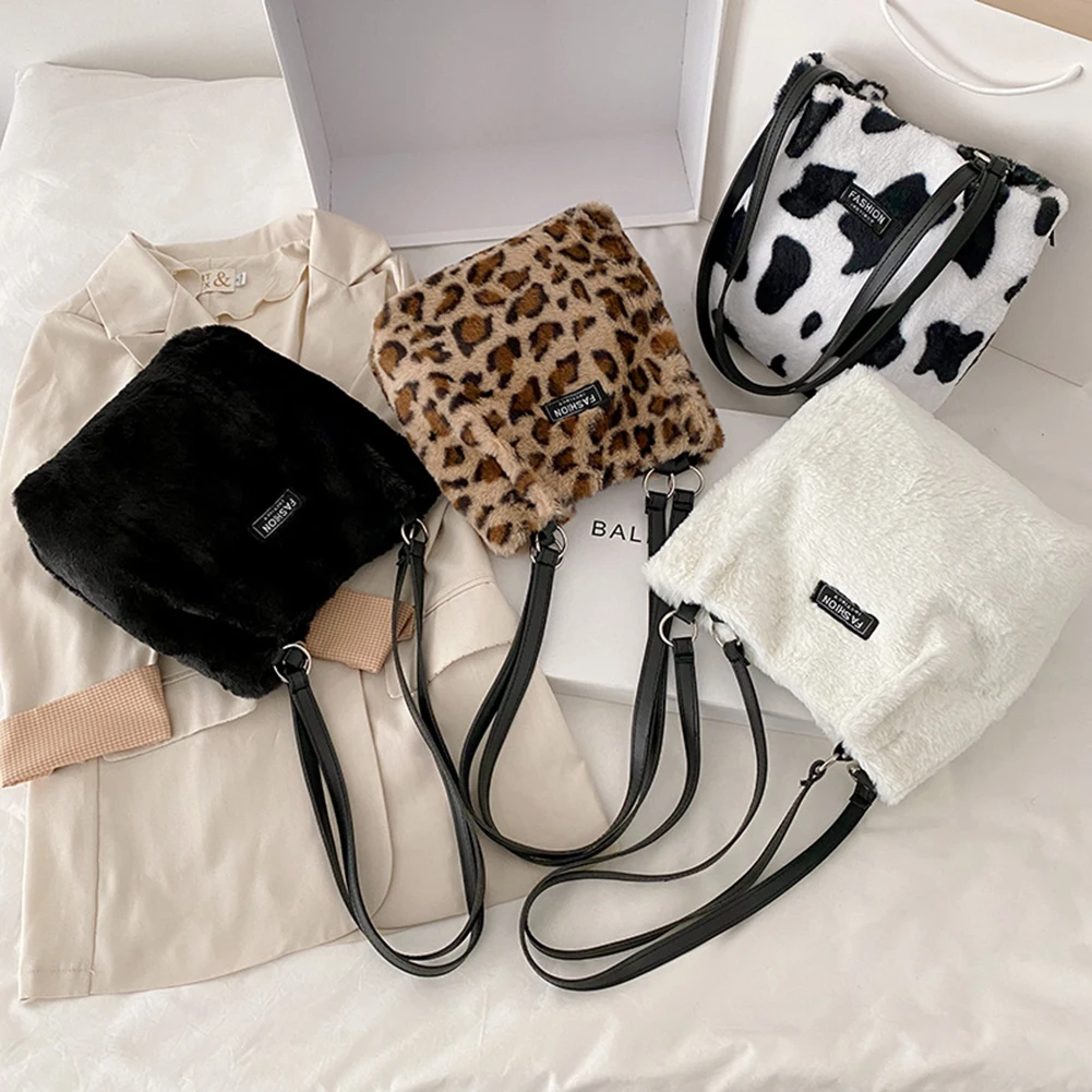 

Fashion Animal Shoulder Handbag Plush Women Large Capacity Top-handle Bags Underarm Purse Female Handbag Casual Ladies Soft Tote