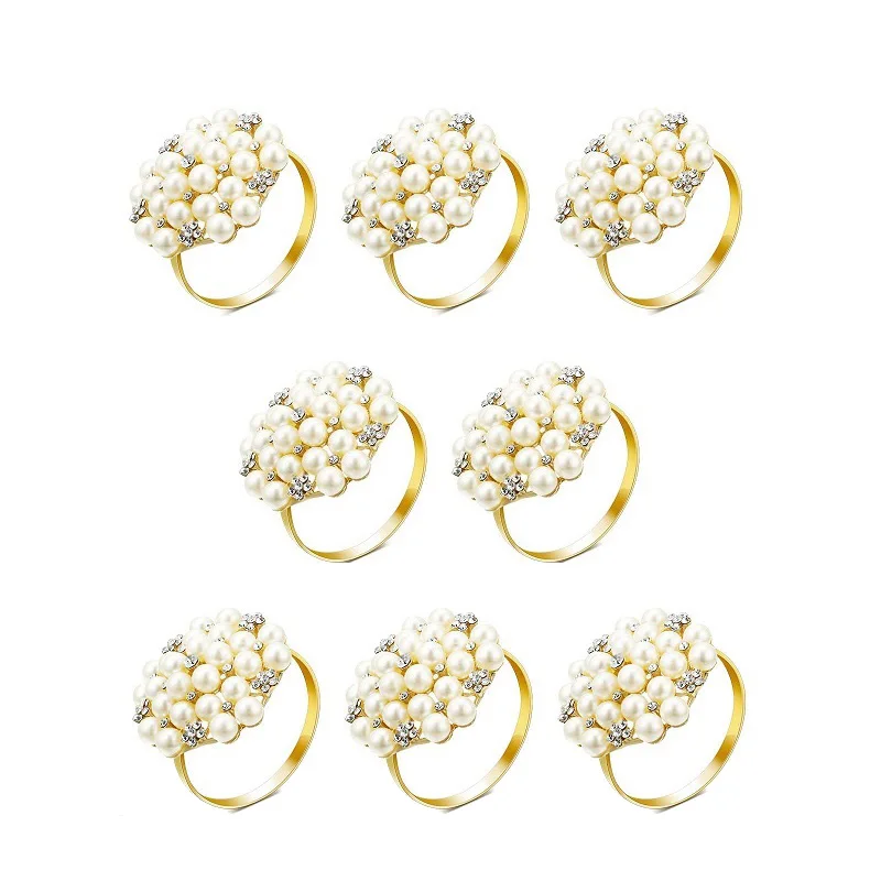 

8 Pack Pearls Napkin Rings Exquisite Alloy Napkin Ring Napkin Buckle For Wedding, Dinner Party, Table Decoration