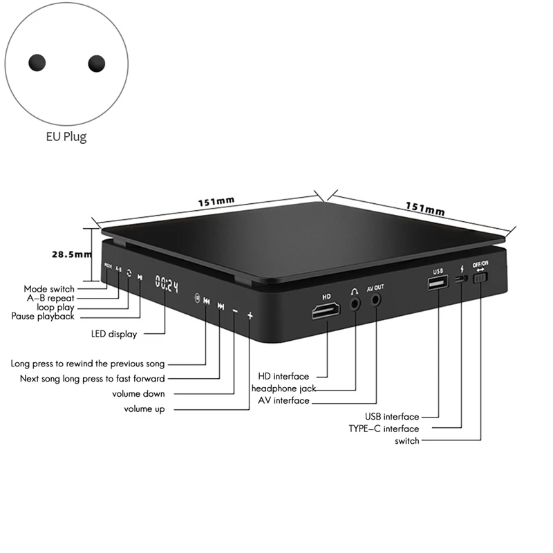 Домашний DVD HD-видеоплеер Детский VCD-плеер Мини-CD-плеер DVD-плеер с вилкой