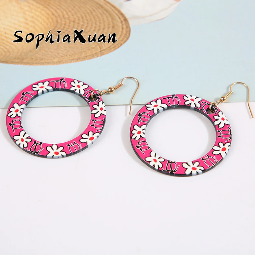 

Sophiaxuan Fashion Hawaiian Cute Piercing Earring Acrylic Bohemian Vintage Jewelry Hollow Out Hoop Earrings for Women 2022 New