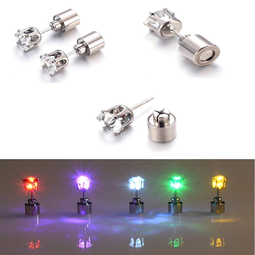 

1Pair The Charm of the LEDs Light up to Crown a Glowing Crystal Stainless Ear Drops Ear Earring Jewelry