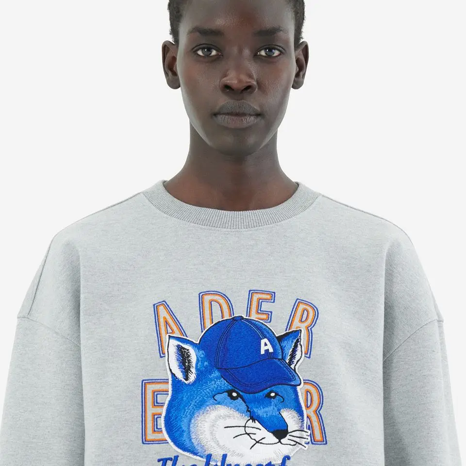 

Men's and Women's Sweater Spring and Autumn Style Ader Error × Maison Kitsune Co-branded Blue Fox Head Sweater Pullover