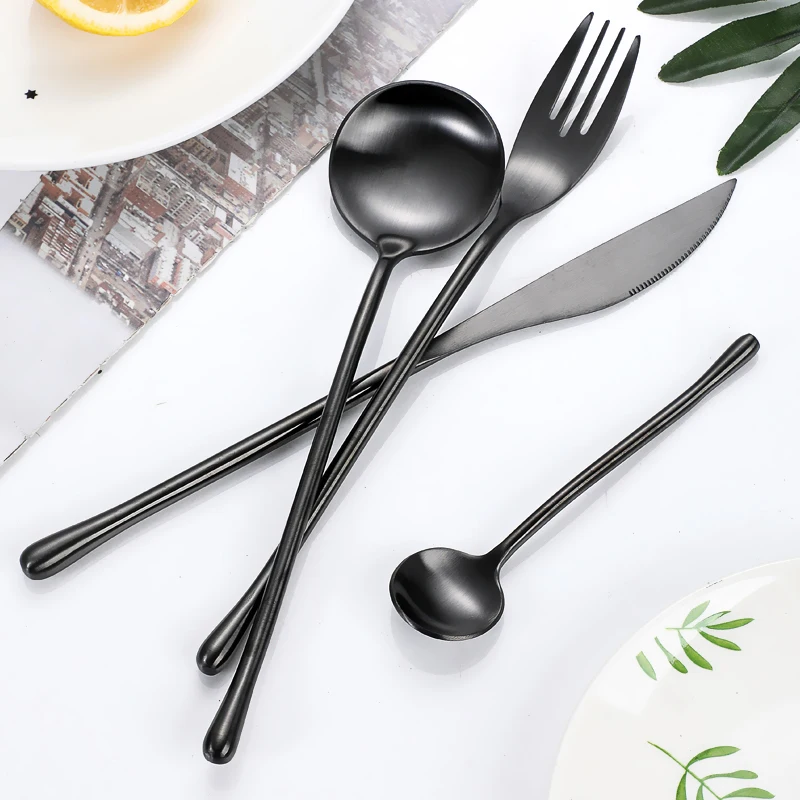 

Новинка набор столовых приборов ножи вилки ложки Dinnerwarer матовая Черная Нержавеющая Сталь с титановым покрытием нержавеющая сталь в западно...