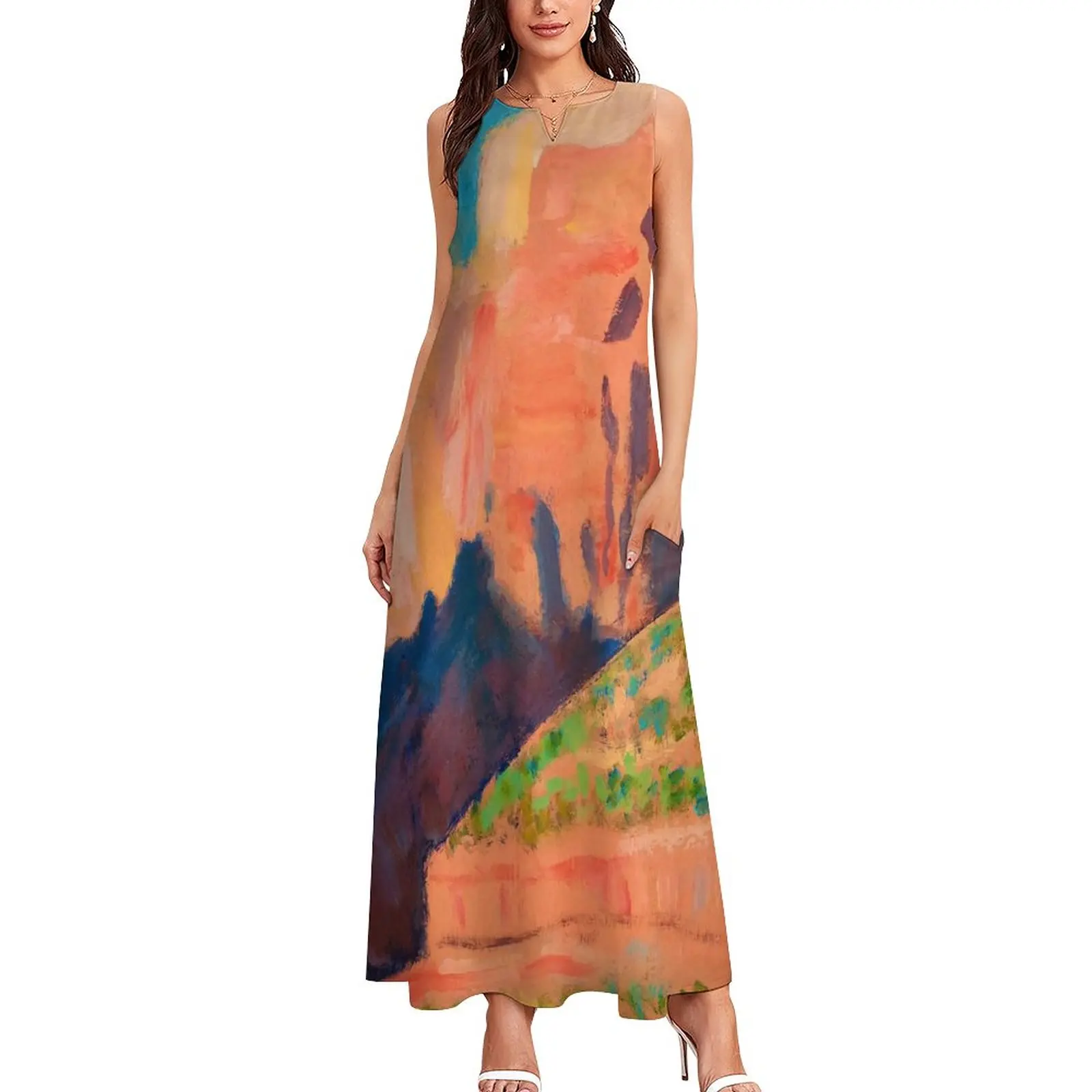 

Платье-Макси женское летнее длинное с принтом в виде пустыни