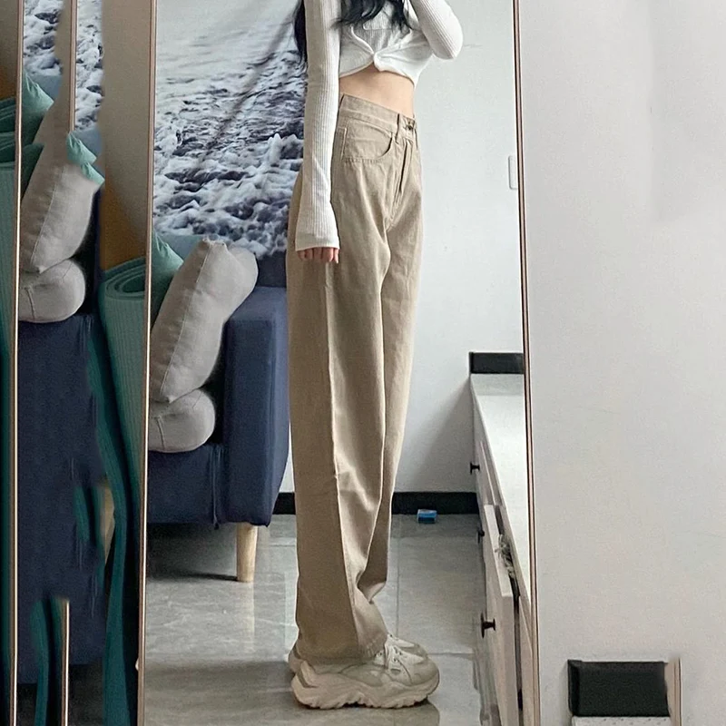 Lucyever Retro Khaki High Waist Jeans 