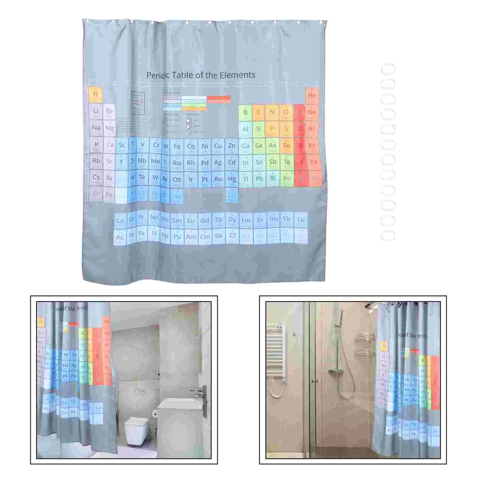 

1 Set Waterproof Bath Curtain Polyester Shower Curtain Periodic Table Shower Liner