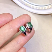 fashion silver emerald earring for office woman 4mm6mm natural emerald hoop earrings solid 925 silver emerald jewelry