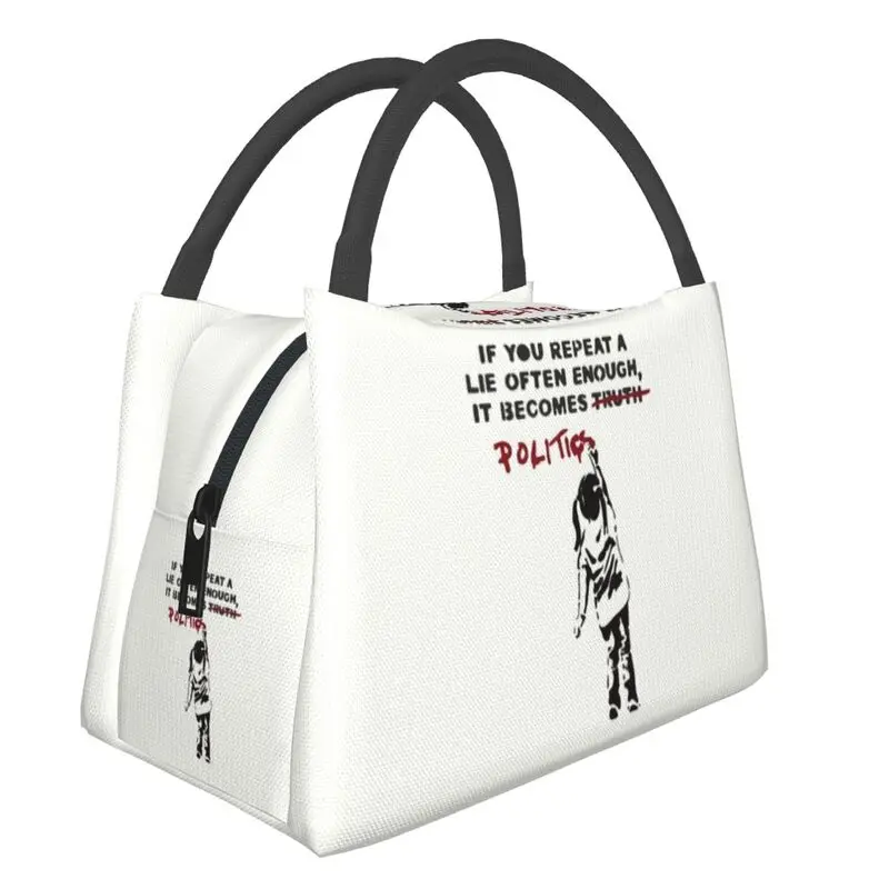 

Banksy Repeat A Lie Insulated Lunch Bag for Women Portable Graffiti Street Art Cooler Thermal Bento Box Office Picnic Travel