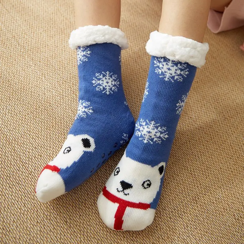 Christmas Elk  Fox Floor Socks Adult Women Cotton Velvet Warm Home Sleep Socks Carpet Leg Cover Anti-ski Floor Slippers Socks