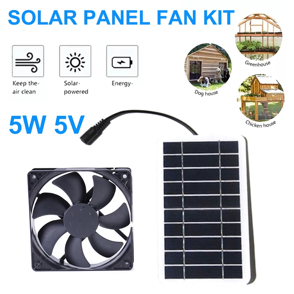 

Solar Panel Fan Kit 5W Waterproof 5V Portable Air Flow Mini Solar Power Fan for Outdoor Greenhouse Dog Pet Ventilation Equipment