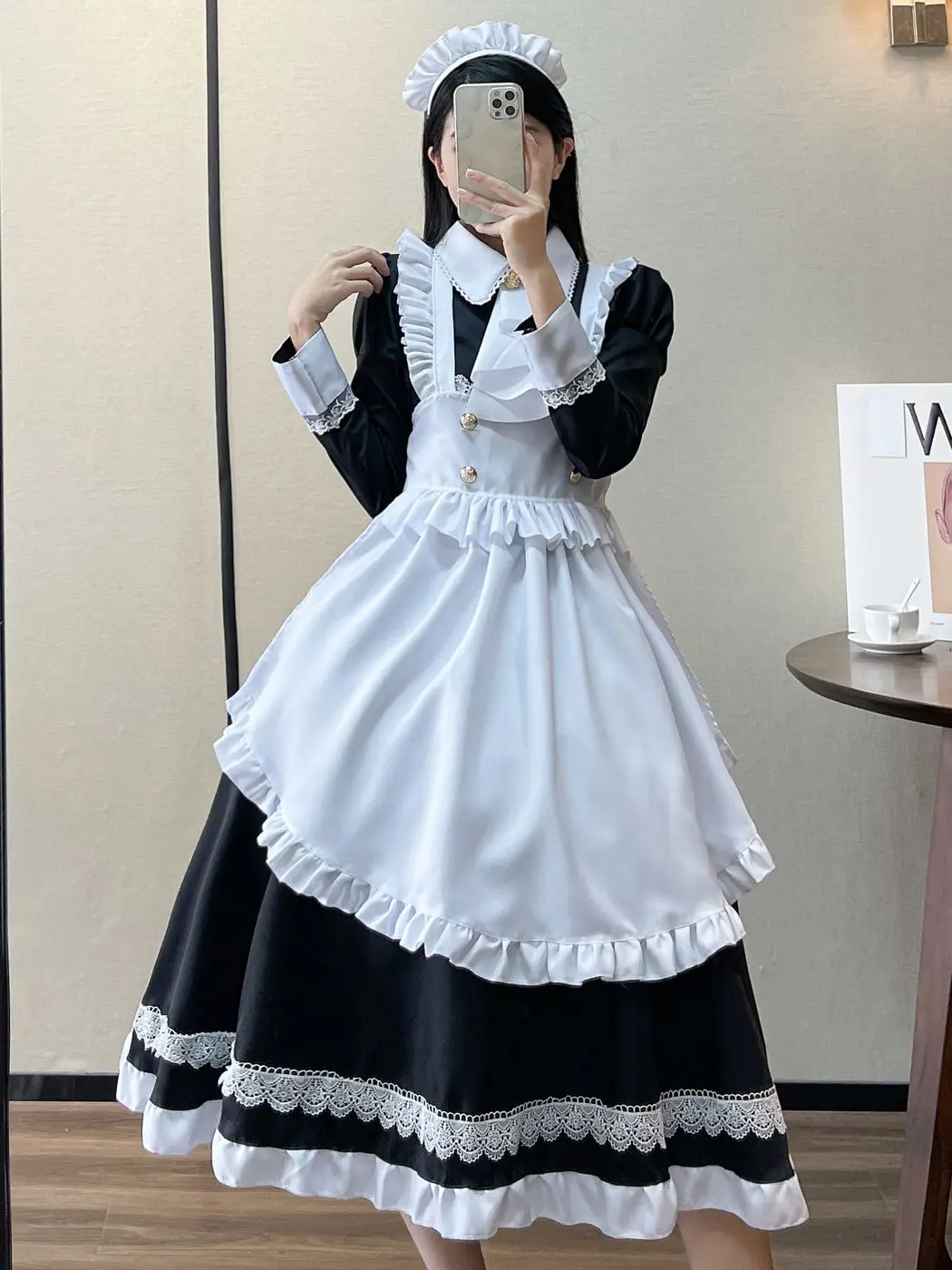 

NONSAR British Aristocratic Maid Outfit Women Black White Sweet Cute Cosplay Performance Dress With Apron S-5XL