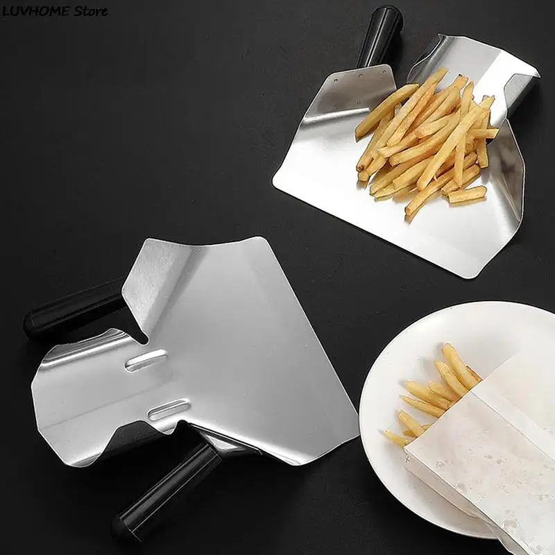Chip Scoop Food Shovel French Fries Stainless Steel Kitchen Tool Shovel Fries Burger Packaging Tool Single/Double Handles Grip images - 6