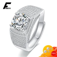 trendy men ring 925 silver jewelry accessories inlaid cubic zirconia gemstones open finger rings for male wedding promise party