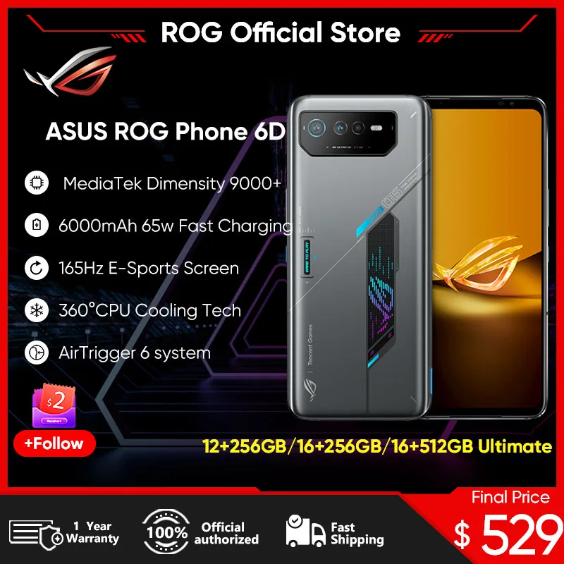 ASUS ROG 6D/6D Ultimate Smartphone MediaTek Dimensity 9000+ 165Hz E-Sports Screen 6000mAh Battery Fast charging ROG Phone