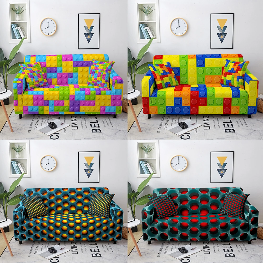 Toy Pattern Sofa Cover 3D Geometic Printed Couch Cover Elastic Sofa Covers For Living Room Decoration Detachable Sofa Protector