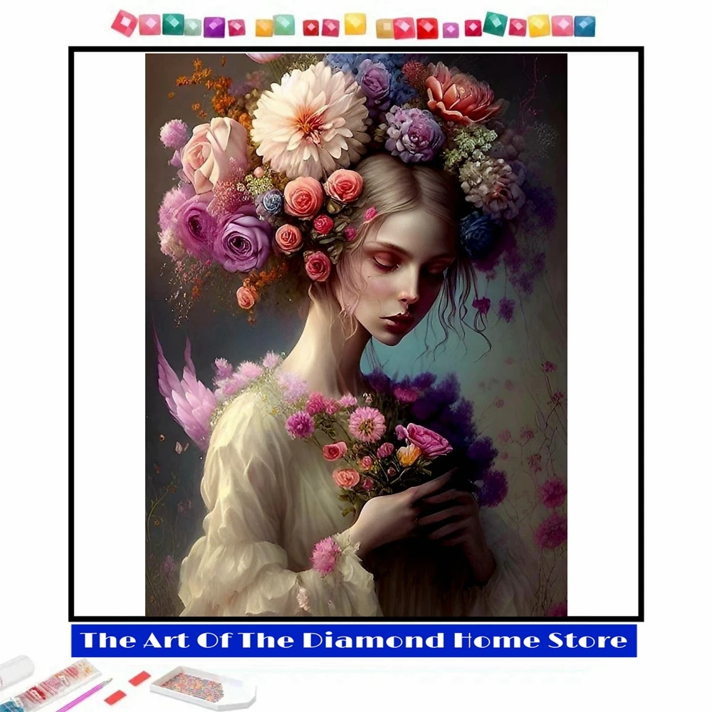 

Dream Flower Woman 5D DIY AB Diamond Painting Mosaic Fantasy Portrait Art Cross Stitch Rhinestones Embroidery Home Decor Gift