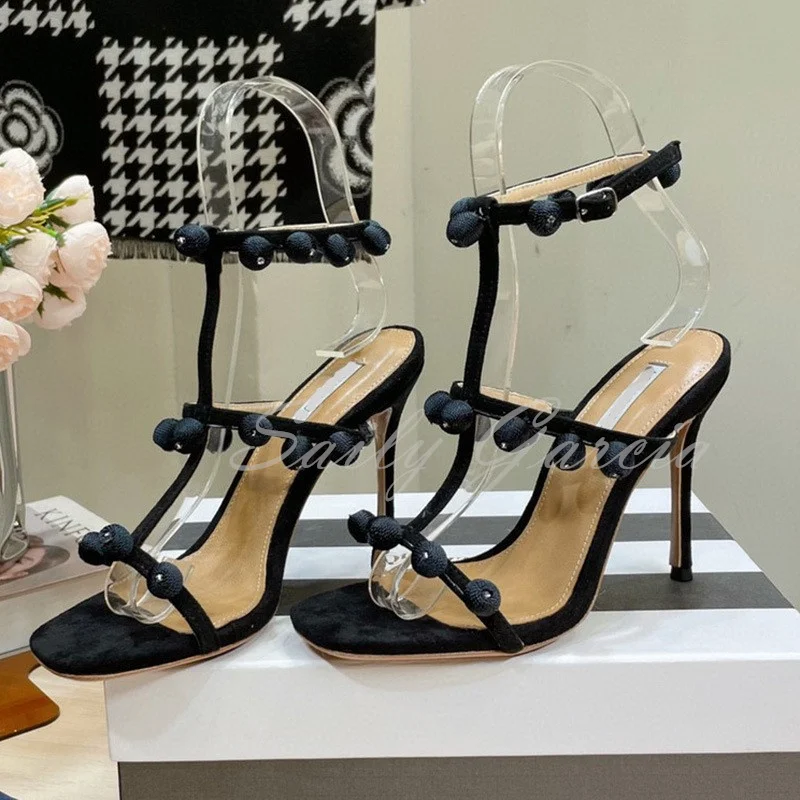 Designer New Crystal Ball Sandals Women Square Toe Cross Ankle Strap Thin High Heel Shoes Summer Sexy Party Wedding Shoes Women