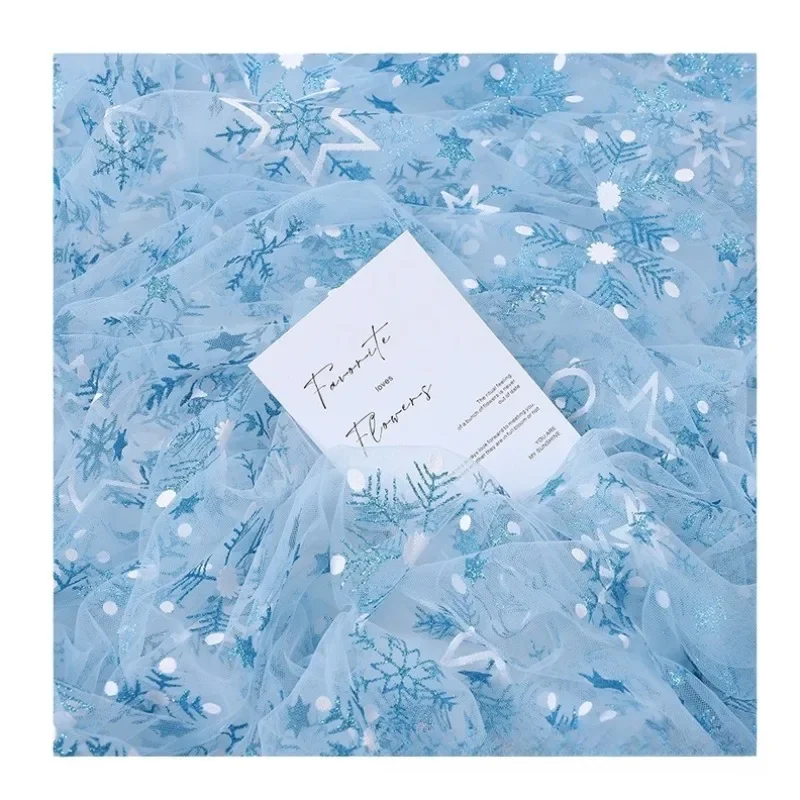 0 5/1/2 ярдов Рождественская ткань с принтом снежинок и золотой сеткой для