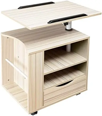 

Прикроватный столик с регулируемой высотой и передвижной деревянной тумбочкой с ящиками, вращающийся стол для ноутбука, компьютерный стол, бежевый (правый СИД
