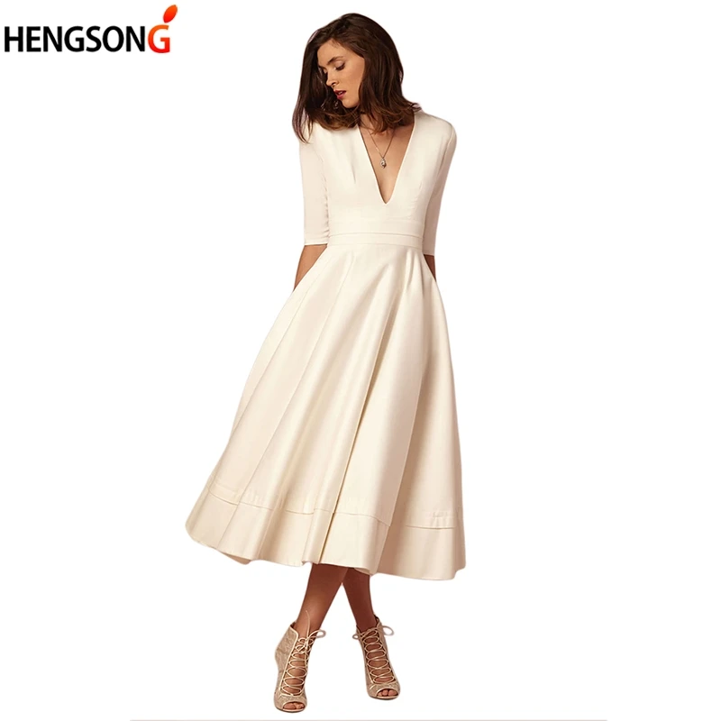 

Women's Fashion Spring Dress High Waist Half Sleeve Knee- Length Bohemian Maxi Dress Ladies Elegant A-Line Party Dress Female