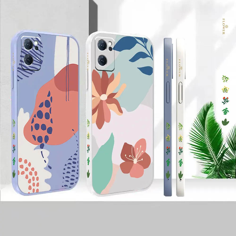 

Liquid Silicone Case For Oppo Reno 9 8 7 7SE 6 5 4 4SE 3 Pro Plus 4G 5G Cover Abstract Plants Creative Art Colour Fundas Cqoues