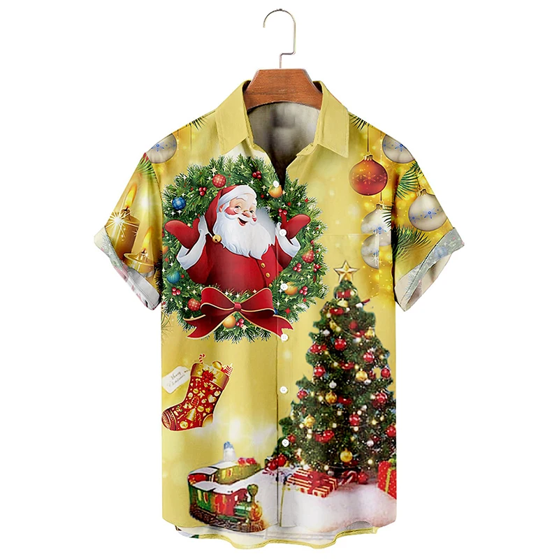 

Badassdude Christmas Santa Claus Printing Men's Casual Short Sleeved Shirt