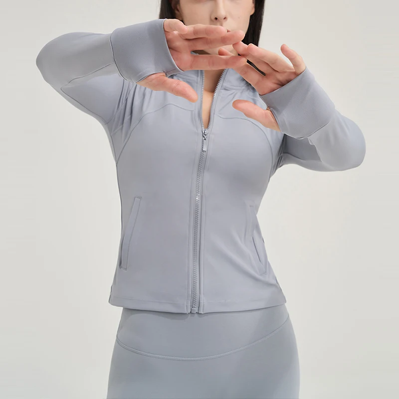 Yoga Long Sleeve Women's Fitness Running Sports Jacket Zip Tight Outdoor Workout Tops Nude Feel Windproof Gym Jacket