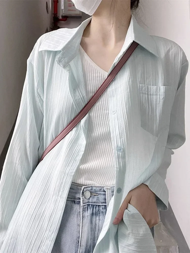 Женская повседневная офисная блузка с длинными рукавами и отложным воротником