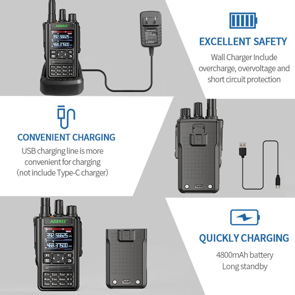 ABBREE AR-869 Walkie Talkie Bluetooth Program GPS Transceiver 136-520Mhz FM AM All Band Wireless Copy Frequency USB 2 Way Radio |