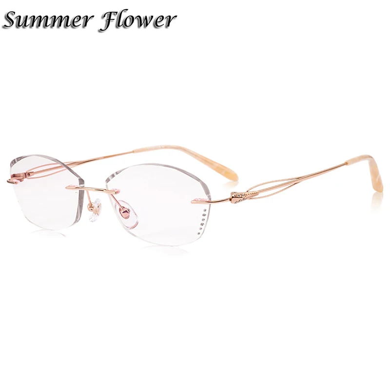 Женские очки без оправы титановые с бабочкой градиентный цвет элегантные по