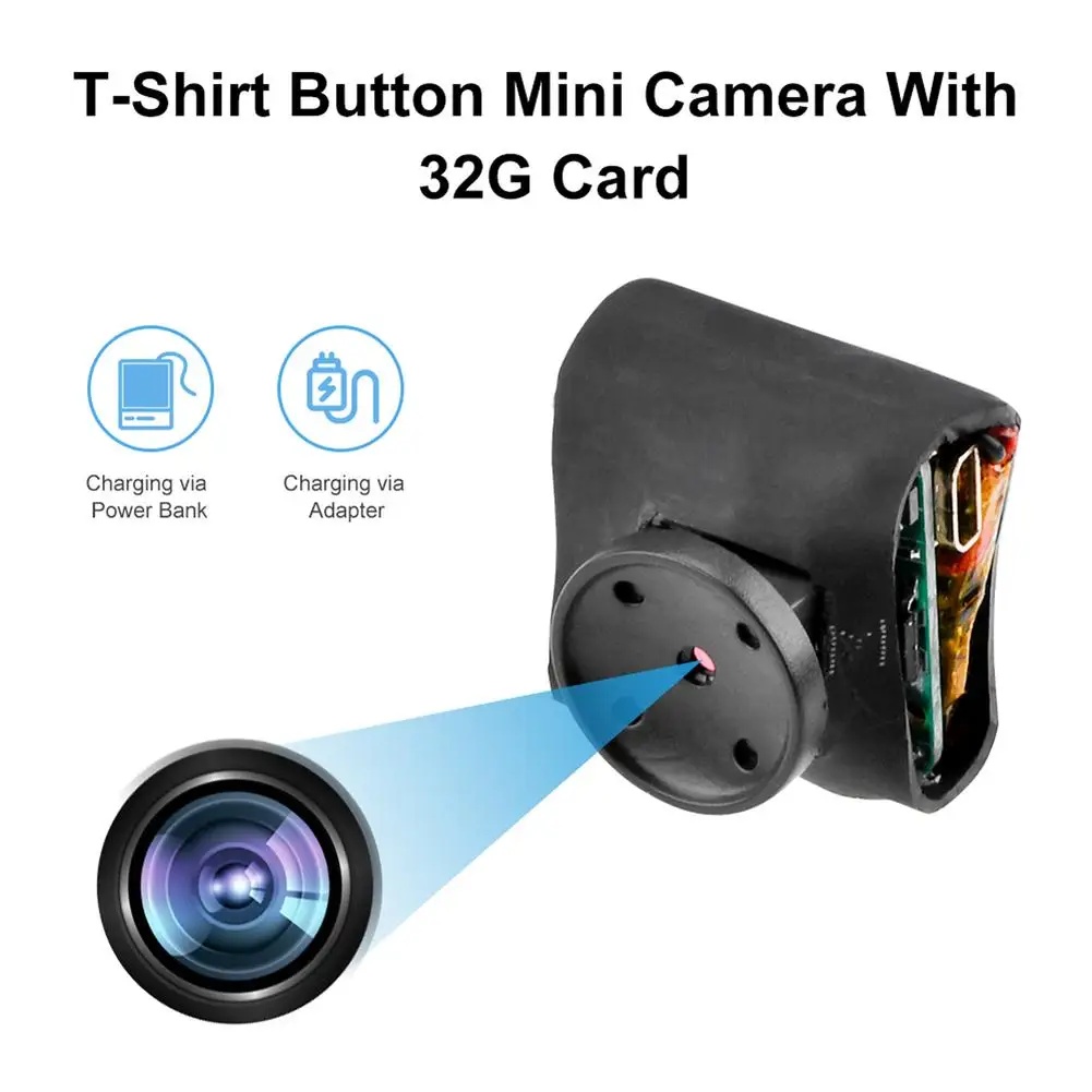 

T-shirt Button 1080P HD Mini Camera Photos Video Audio Loop Recording Outdoor Portable Micro Camcorder Built-in Mic