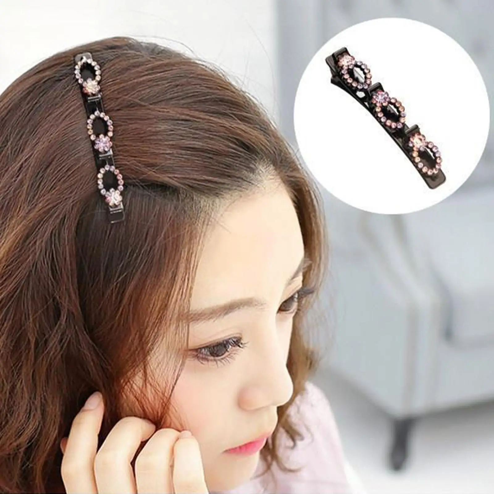 

Sparkling Crystal Stone Braided Hair Clips Satin Sweet Fabric Hair Decorate Clips Elegant Hair Women Bands H0w1