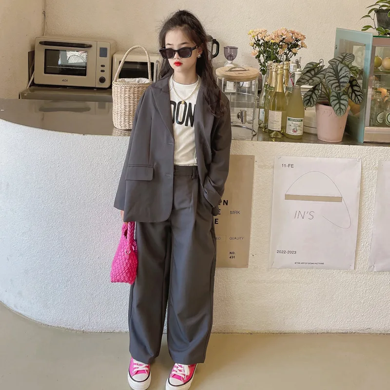

Girls Blazer Suits Clothing Sets Spring Autumn Kids Jackets+Pants Fashion Loose Formal Teenage Casual Outfits 6 8 10 12 14 Years