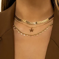 boho pentagram pendant necklace set female retro 2022 fashion gold metal personality clavicle necklaces girls charm jewelry