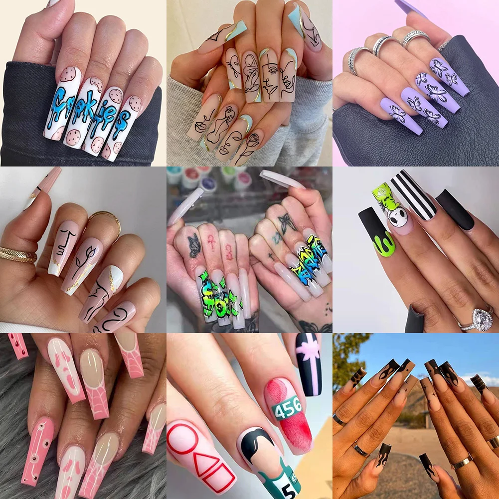 

24pcs Press On Fake Nails Long Coffin Ballerina False Nail Tips Detachable Reusable Full Cover Nail Tips Manicure