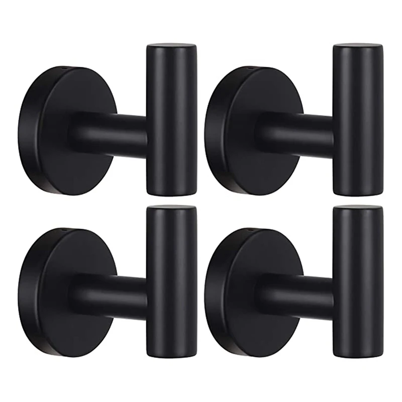 

4 Pcs Wall Towel Hooks Coat Hook Bathroom Matte Black Robe Hook Heavy Duty Door Hanger Towel Robe Clothes Cabinet Closet