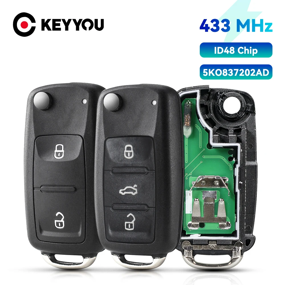 

KEYYOU 2/3 кнопочный дистанционный ключ 434 МГц ID48 чип 5K0837202AD для VW Golf Tiguan Polo Passat CC SEAT Amarok Beetle Caddy Touran