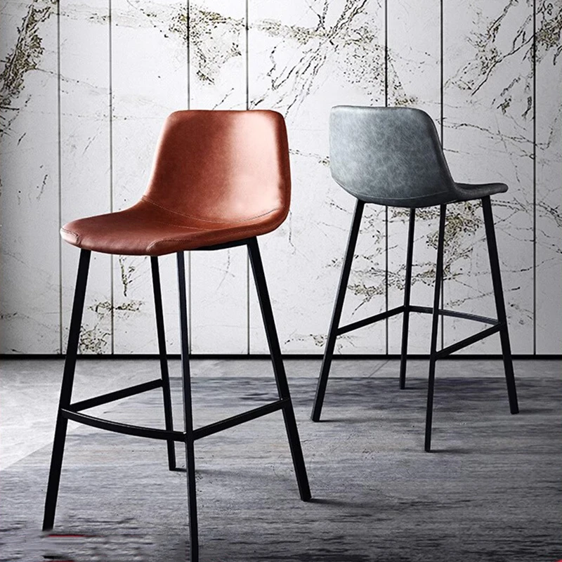

Leather Gray Bar Chair Library Reception Wrought Square Bar Stool Waterproof Counter Sgabello Cucina Alto Restaurant Furniture