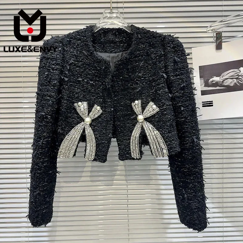 

LUXE&ENVY Winter New Little Fragrance Feng Shui Diamond Bow Knot Thick Tweed Temperament Three Dimensional 2023 Autumn