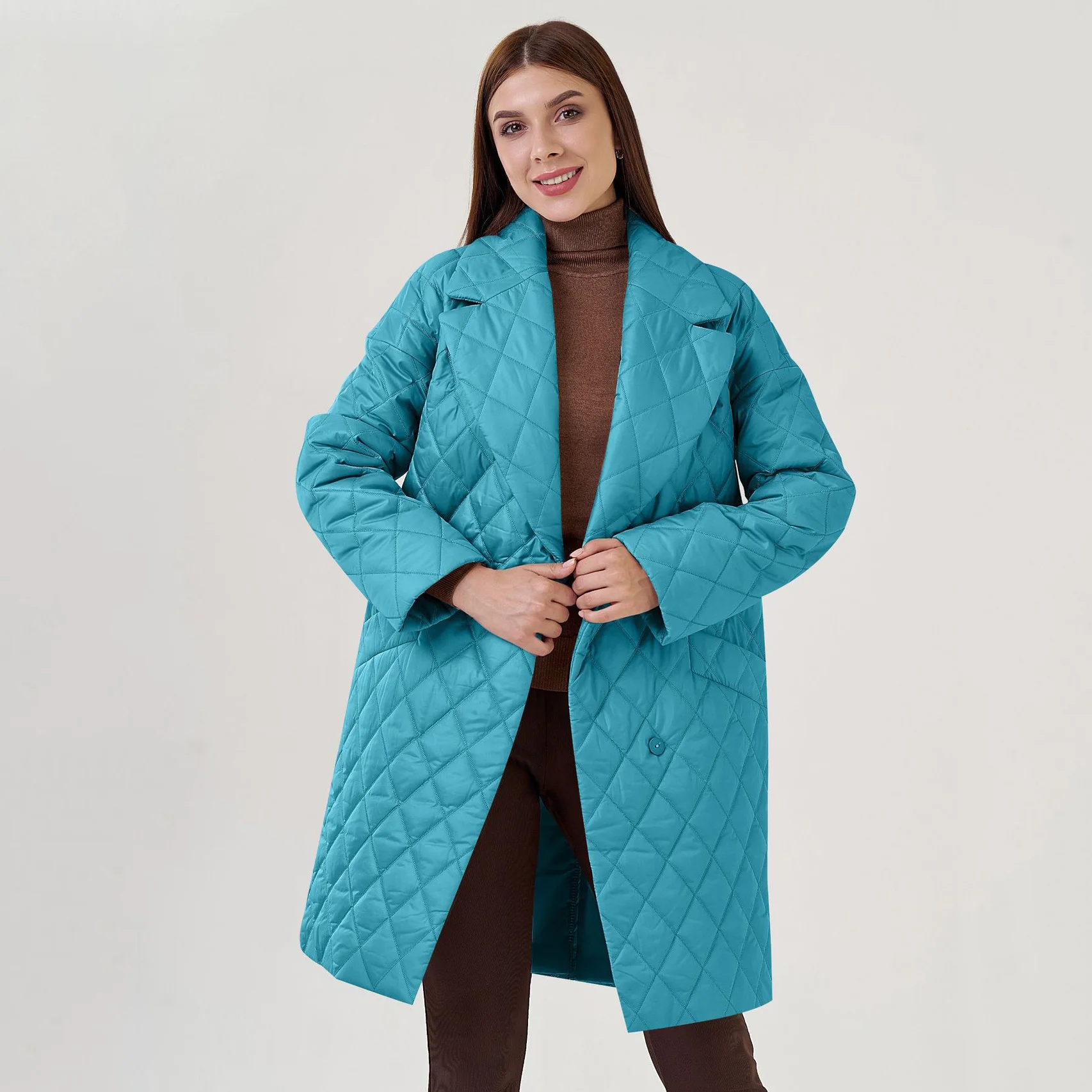 Winter Rhombus Long Parkas Women 2022 Thick Warm Coat Lace Up Turn Down Collar Padded Jacket Female Casual High Quality Outwear