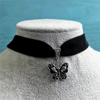 2022 new goth vintage butterfly black velvet clavicle collar choker necklaces for women egirl party aesthetic accessories
