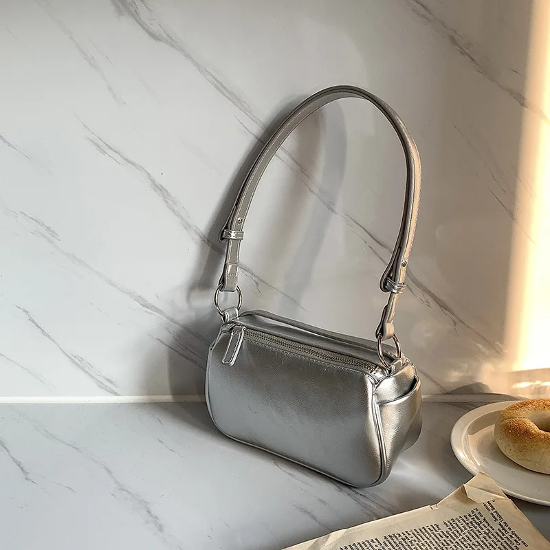 New Korean Version of Silver Handbag Bag Women's Fashion Messenger Bag Advanced Shoulder Small Square Bag Bolsa Cuadrada Pequeña