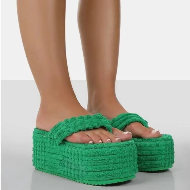 

Women's Green Slippers 2022 New Fashion Shallow Mouth All-match Temperament Solid Color Soft Thick Bottom Green Home Flat with