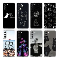 clear phone case for samsung s9 s10 4g s10e plus s20 s21 fe 5g m51 m31 s m21 soft silicone funny cute cat line art