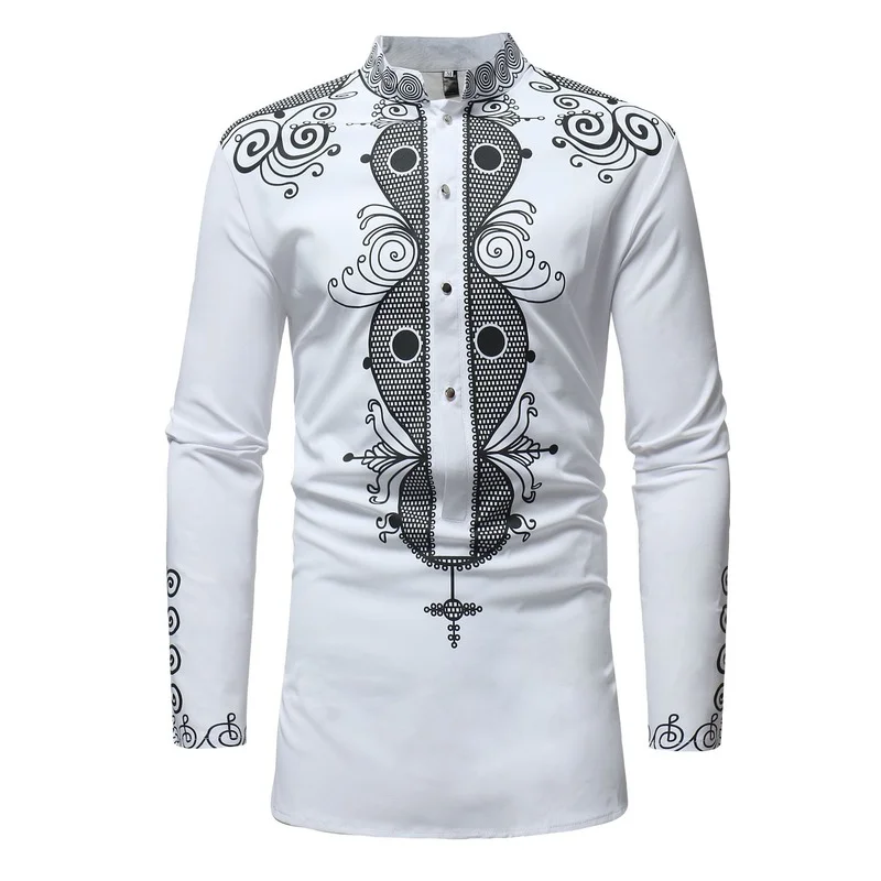 Muslim Black African Dashiki Men Muslim Shirts Print Shirts and Pants Spring Tops Dubai Male Streetwear Afrian Islamic Pakistan