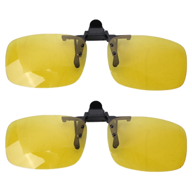 

2X прямоугольные прозрачные желтые линзы без оправы с зажимом для ночного видения очки для вождения
