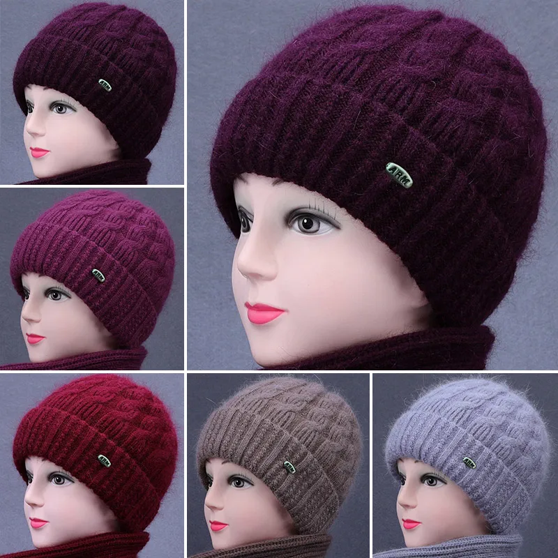 Ladies Winter Wool Hats Plus Velvet Thickening Middle-aged and Elderly Hats Outdoor Cold Warm Knitted Hats Skullies Beanies