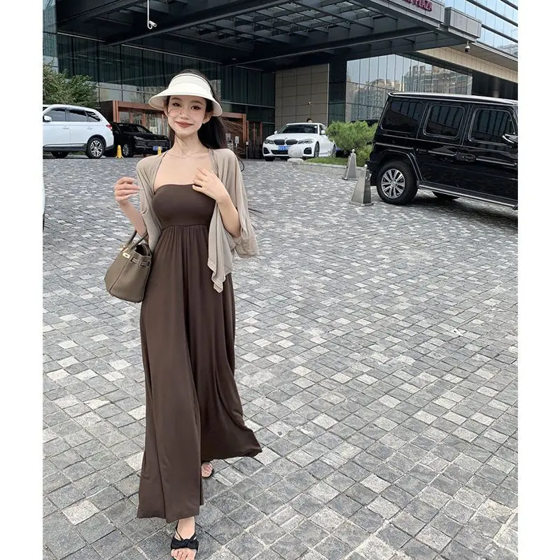 

Комплект серого солнцезащитного кардигана с длинными рукавами, женский летний комплект из двух предметов, новинка 2023, комбинезон с бюстгальтером для ленивых, женские брюки